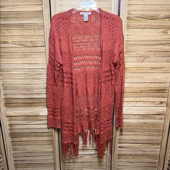 99 Jane Street Women's Open Knit Fringe Sweater - Rust Size XL - Picture 1 of 8